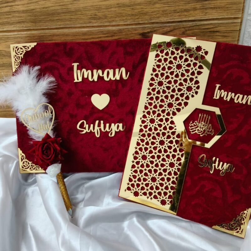 Customised Nikah Nama With Qubool Hai Pen and Box( Brown)
